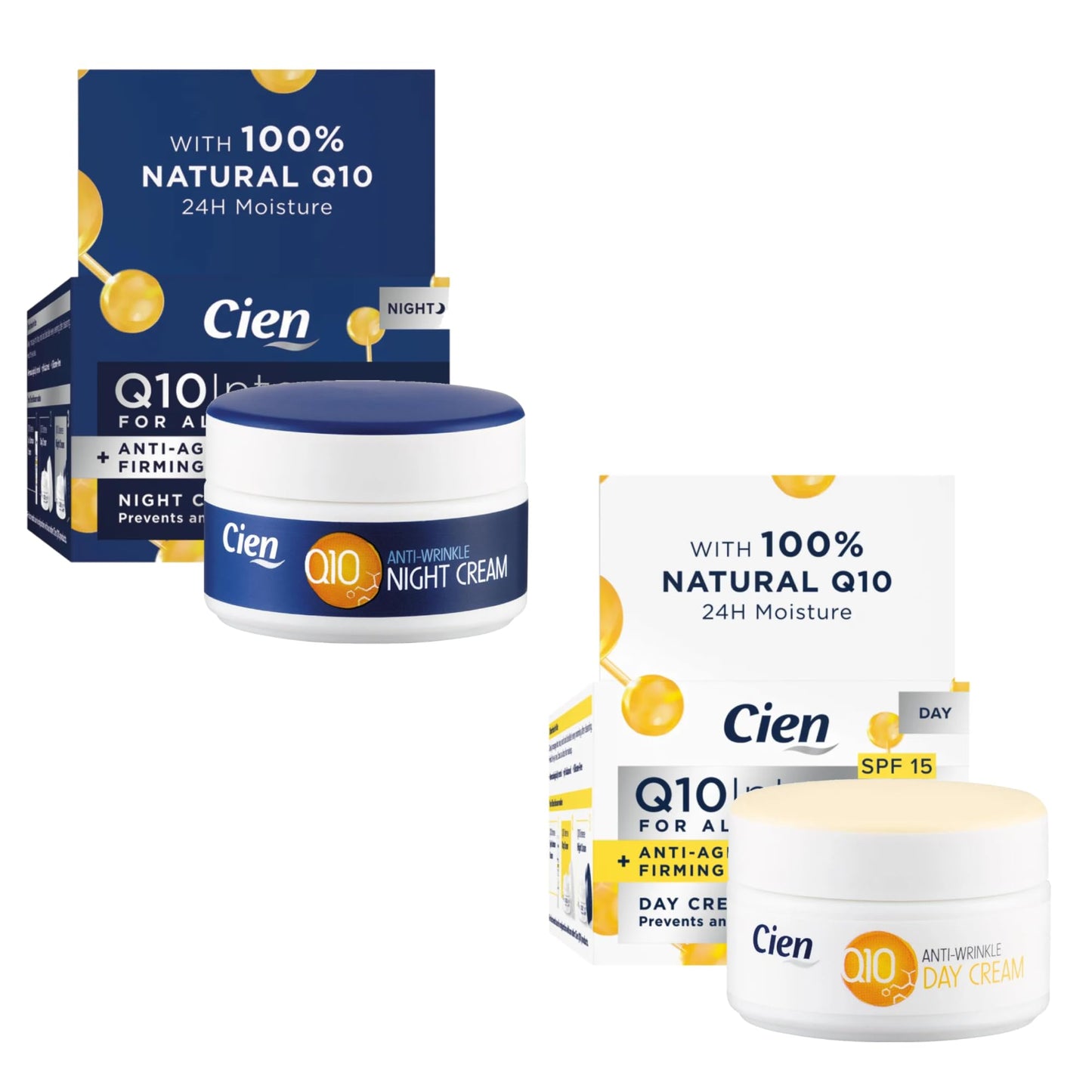 Cien Anti-Wrinkle DAY + NIGHT CREAM - with q10, Hyaluronic Acid & Vitamin E 50 ml