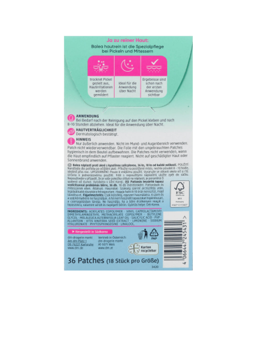 Balea Anti-Pimple Patches Skin Clean, 36 pieces