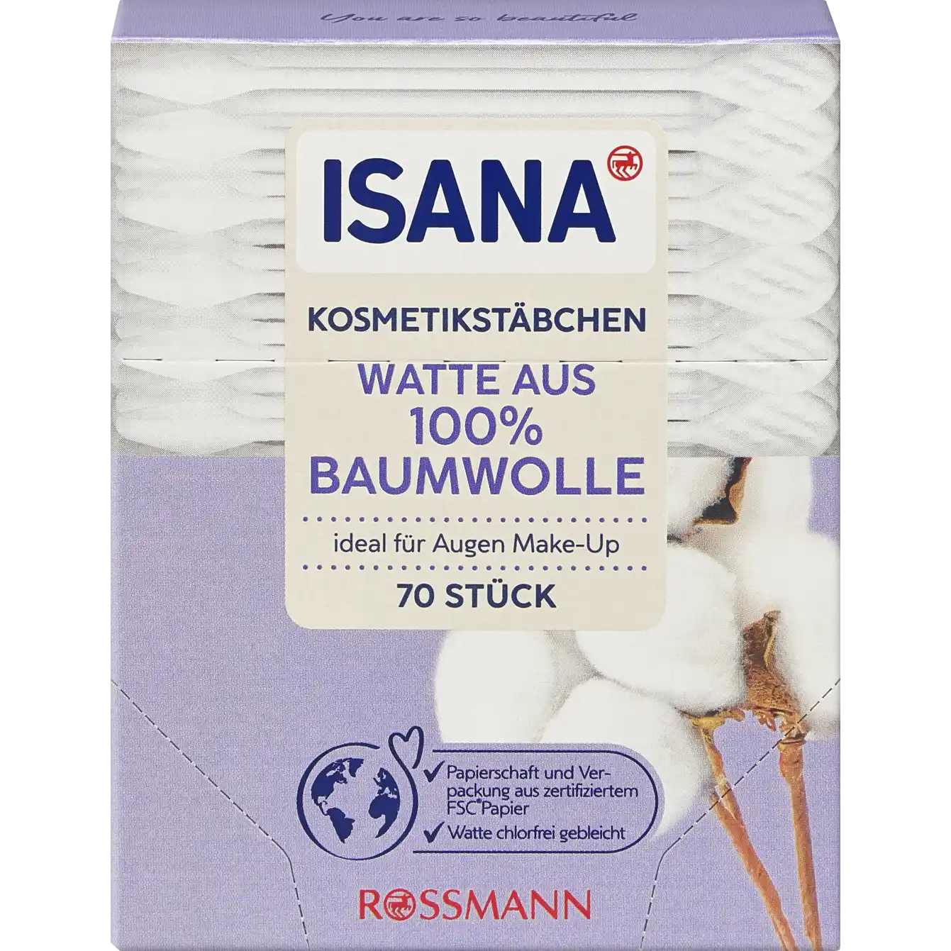 ISANA Cosmetic Swabs Cotton Wool made of 100% Cotton 70 pieces