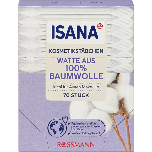 ISANA Cosmetic Swabs Cotton Wool made of 100% Cotton 70 pieces