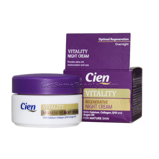 Cien Vitality Regenerative Night Cream with Calcium, Collagen, Q10, Argan Oil 50 ml